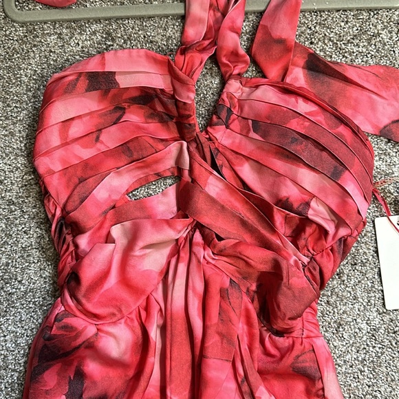 CORAL PRINTED MIDI DRESS WITH CUT OUT AND SLIT - Picture 4 of 10